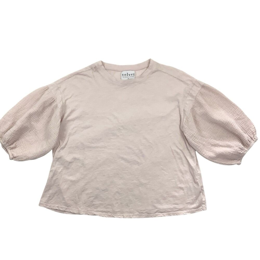 Anthropologie Velvet by Graham & Spencer Amara Puff Sleeve Top Women M Pink
